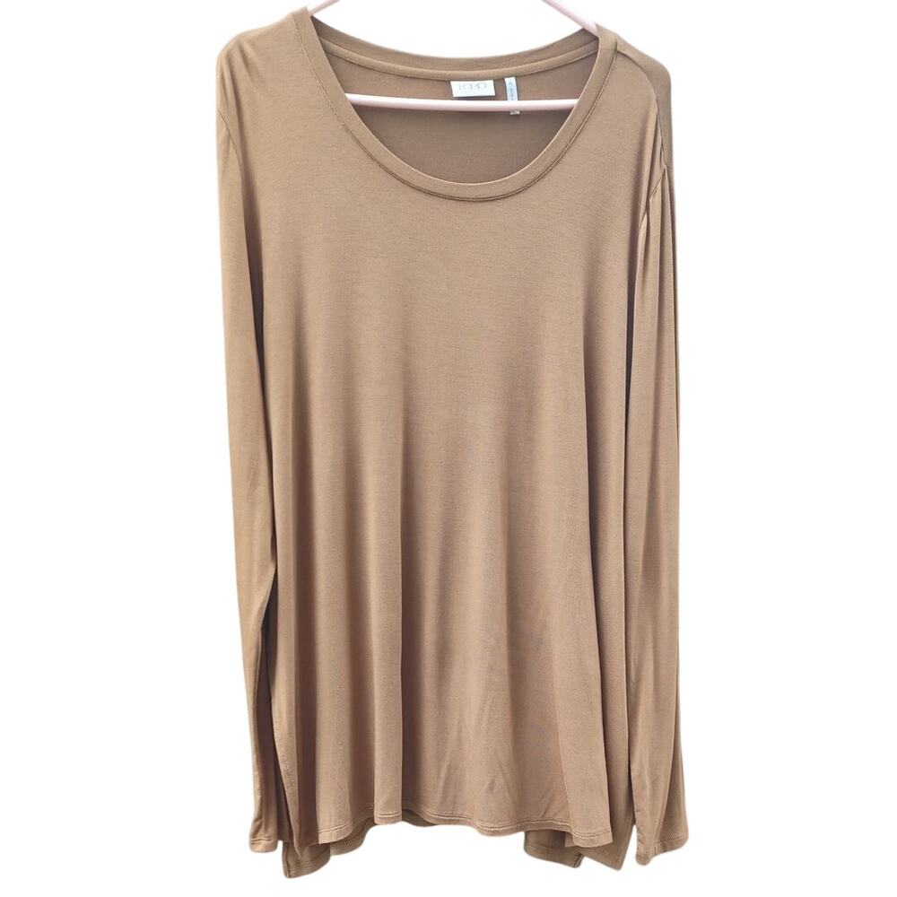 Camel Brown Oversized Tunic Top XL Lagenlook Boho Side Slit Stretch - Picture 4 of 8